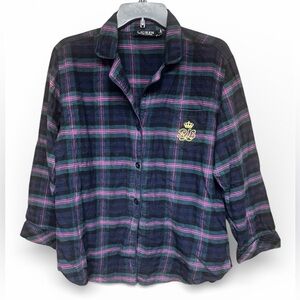 Lauren Ralph Lauren plaid flannel sleep shirt (pajama top) size L